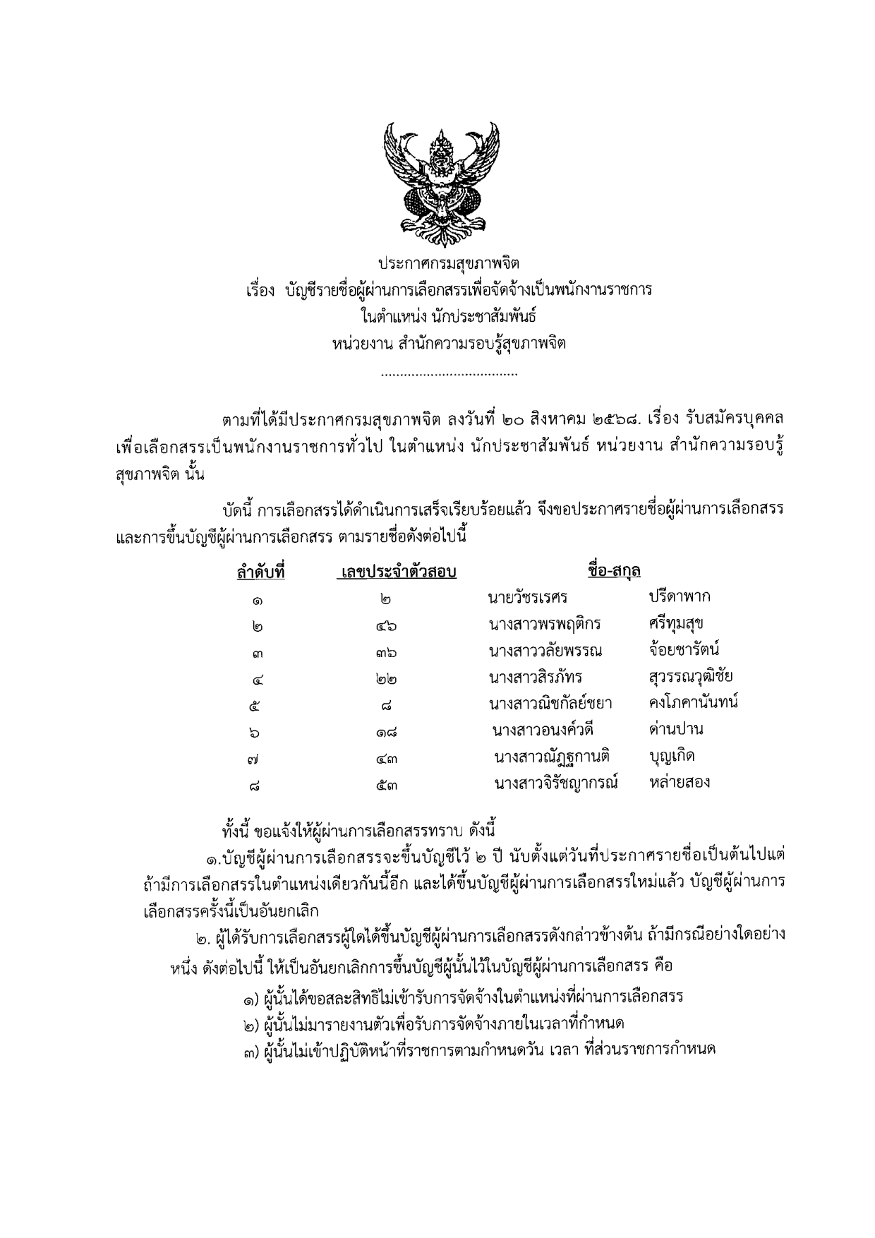 บัญชีผู้ผ่านการเลือกสรร นักประชาสัมพันธ์ 1